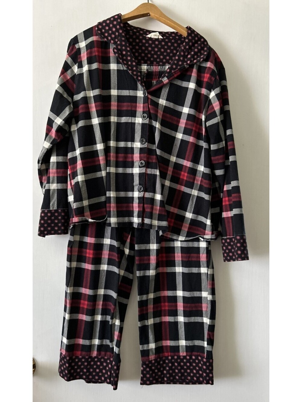 Vera Bradley Pajamas Women XL Black Plaid Button Down Sleepwear Set Loungewear